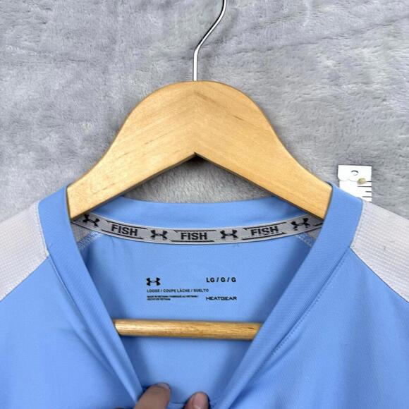 Under Armour Fish HeatGear Long Sleeve Shirt Blue White Men Size L Outdoor Sun - Picture 4 of 10